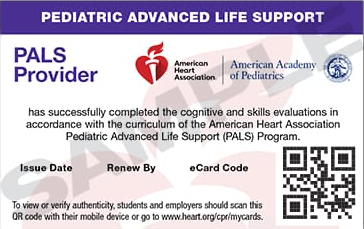 New AHA PALS Certification Card